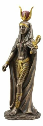 Egyptian Deity Goddess Hathor Holding Ankh Statue Patroness Of Love Motherhood-3