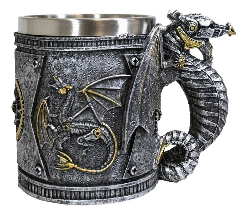 Silver Surfer Steampunk Cyborg Robotic Dragon Jarra de cerveza Jarra Taza de café-3