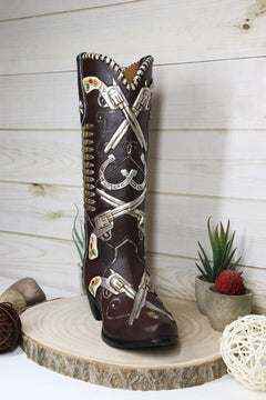 Six Shooter Pistols And Bullets Cowboy Boot Decorative Vase Planter Figurine-4