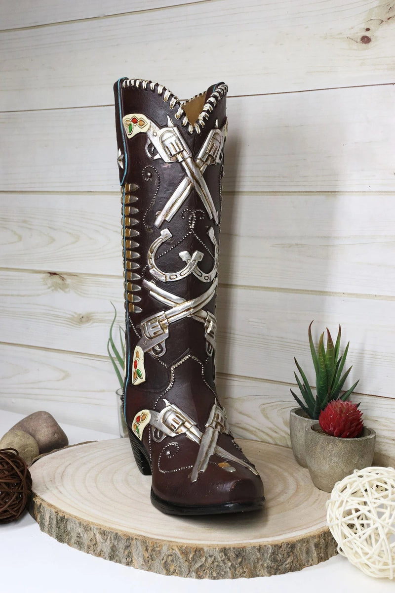 Six Shooter Pistols And Bullets Cowboy Boot Decorative Vase Planter Figurine-4