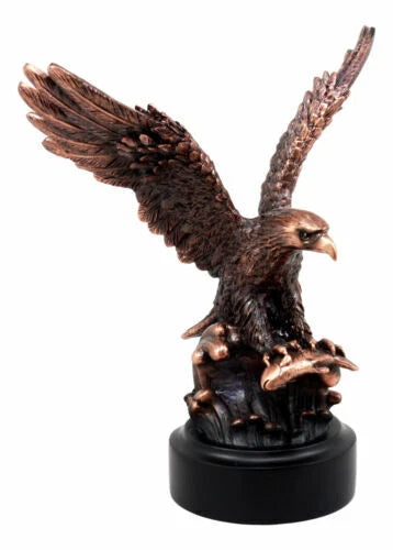 Wings of Glory Bald Eagle With American Flag Bronze Electroplated Figurine-1