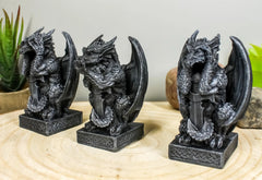 Three Wise Dragons See Hear Speak No Evil Sentinel Guardian Dragons Statue Set-2