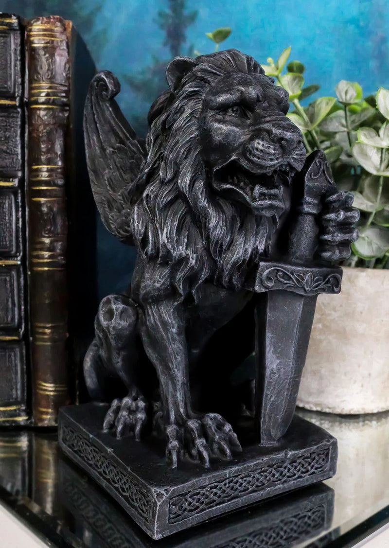 Stoic Notre Dame Sword Bearer Lion Heart Gargoyle On Pedestal Figurine 6"H-4