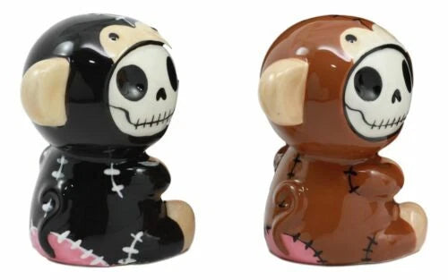 Furrybones Twins Voodoo Skeleton Monkeys Ceramic Salt Pepper Shakers Set-4