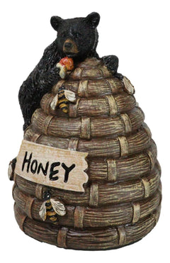 Rustic Forest Black Bear Climbing On Honey Beehive with Bumblebees Figurine-4