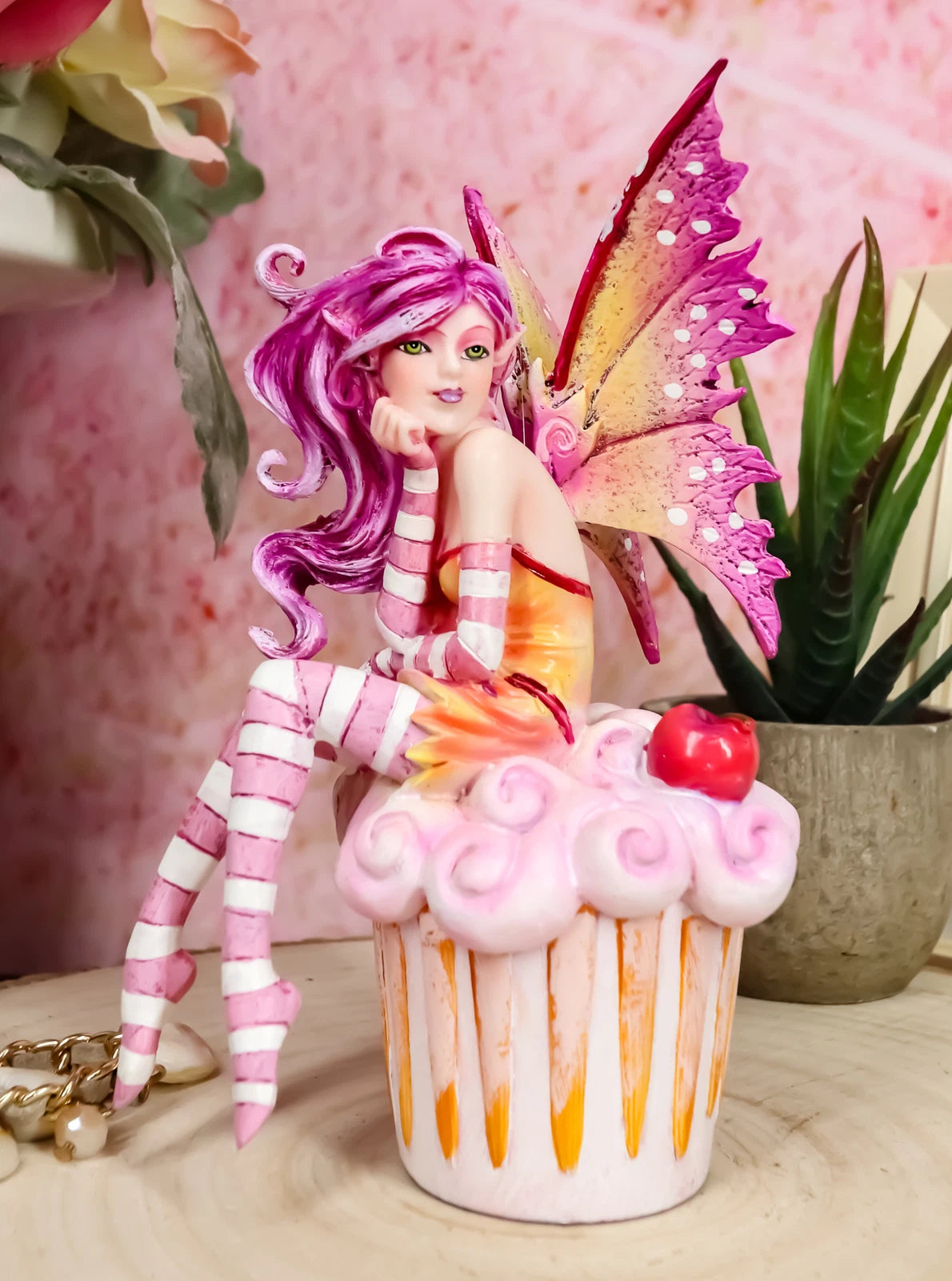 Colorful Amy Brown Pink Cherry Cupcake Fairy Statue Sweet Tooth Collection