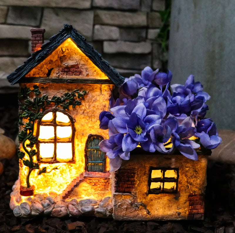 Fairy Garden LED Light Mediterranean Cottage Floral Planter House Mini Figurine-1