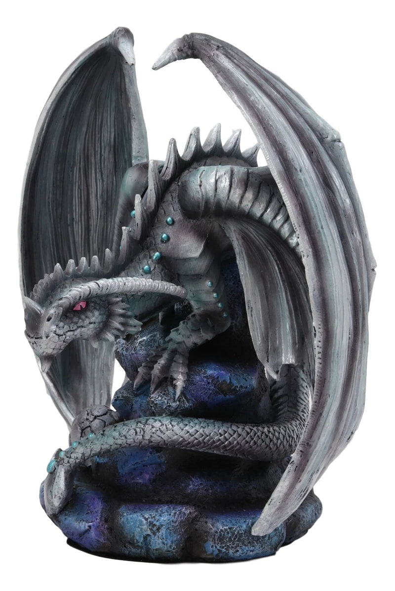 Anne Stokes Fantasy Silverback Baby Wyrmling And Adult Rock Dragon Statues Set-3
