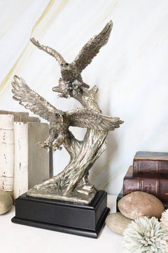 Large King Of The Skies Electroplated Silver Bald Eagles Taking Flight Statue-3
