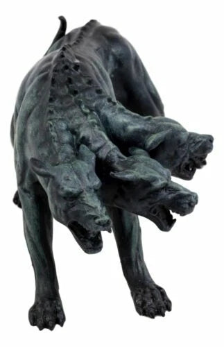 Faux Stone Greek Guardian Hydra Hound Dogs Of Hades Cerberus Statue 7.75"L-4
