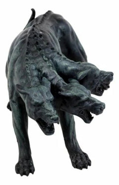 Faux Stone Greek Guardian Hydra Hound Dogs Of Hades Cerberus Statue 7.75"L-4
