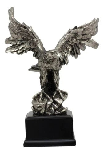 Silver Wings of Glory Bald Eagle Statue 7.75"Tall Silver Electroplated Resin-4