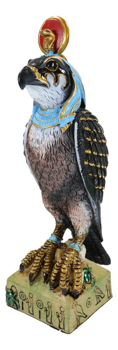 Egyptian Sky God Horus Falcon Bird With Pschent On Hieroglyphic Base Figurine-4