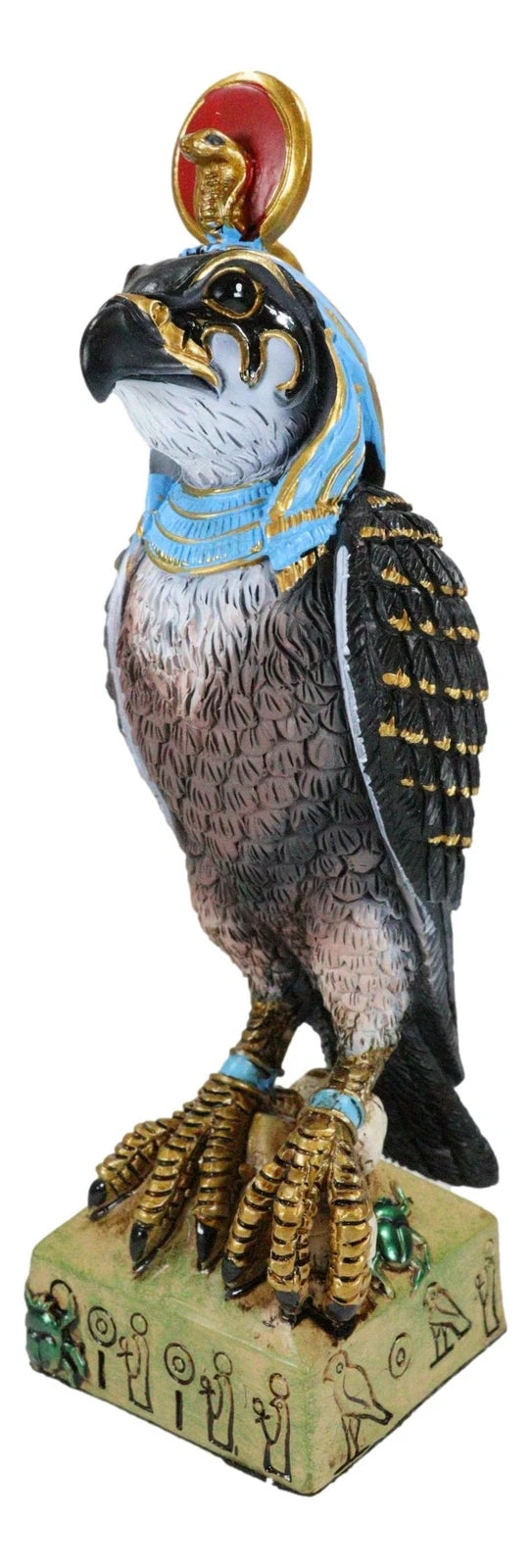 Egyptian Sky God Horus Falcon Bird With Pschent On Hieroglyphic Base Figurine-4