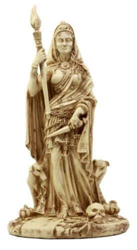Ivory Hecate Statue Greek Goddess Hekate with She-Dogs Figurine 10.75" H-4