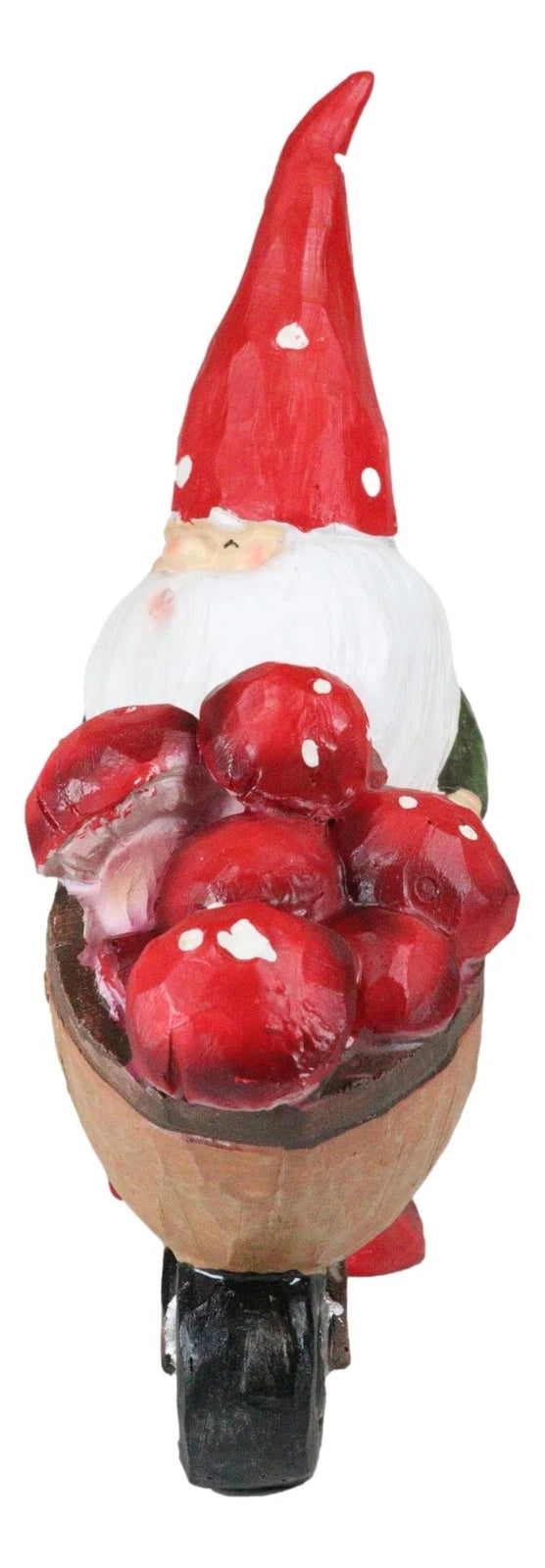 Whimsical Garden Mr Grandpa Gnome Pushing Toadstool Mushrooms Wheelbarrow Statue-6