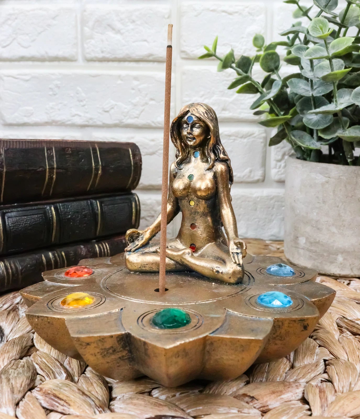 Feminine Triple Goddess Yoga with Chakra Lotus Flower Incense Stick Holder-4