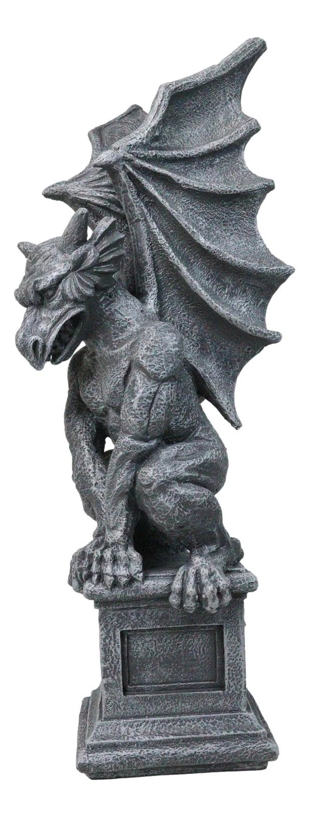 Griffin Statue, 17" Large Gothic Crouching Wise Old Gargoyle Figurine on Pedestal, Fantasy Home Decor for Garden, Mantle, Patio, or Bookshelf Display-2