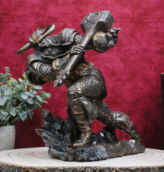 Asgard God Of Thunder Thor Wielding Mjolnir Hammer Figurine Charging Thor Statue-3