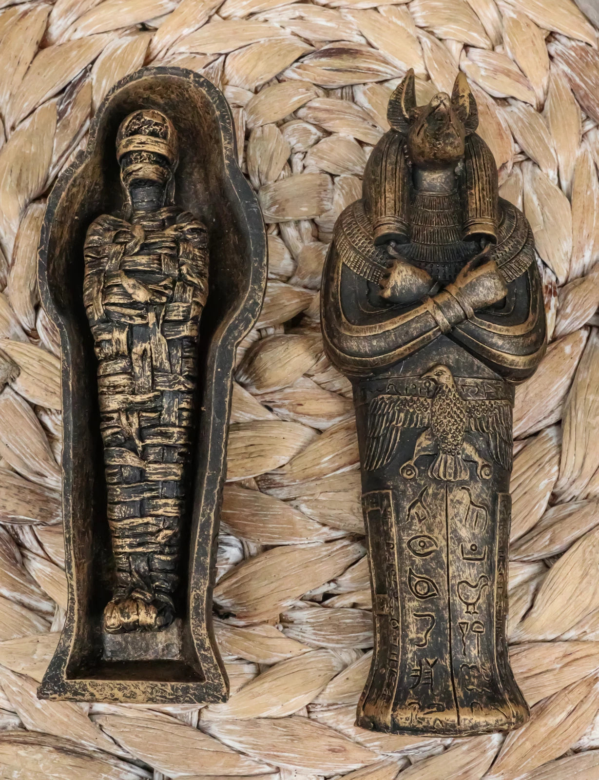 Egyptian Sarcophagus Box with Mummy Figurine 5.25" L