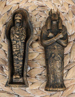 Egyptian Sarcophagus Box with Mummy Figurine 5.25" L-1
