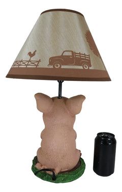 Rustic Farm Country Pink Babe Piglet Muddy Pig Desktop Table Lamp With Shade-3