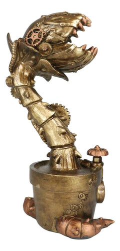 Geared Clockwork Vintage Steampunk Cyborg Venus Flytrap Plant In Pot Figurine-3