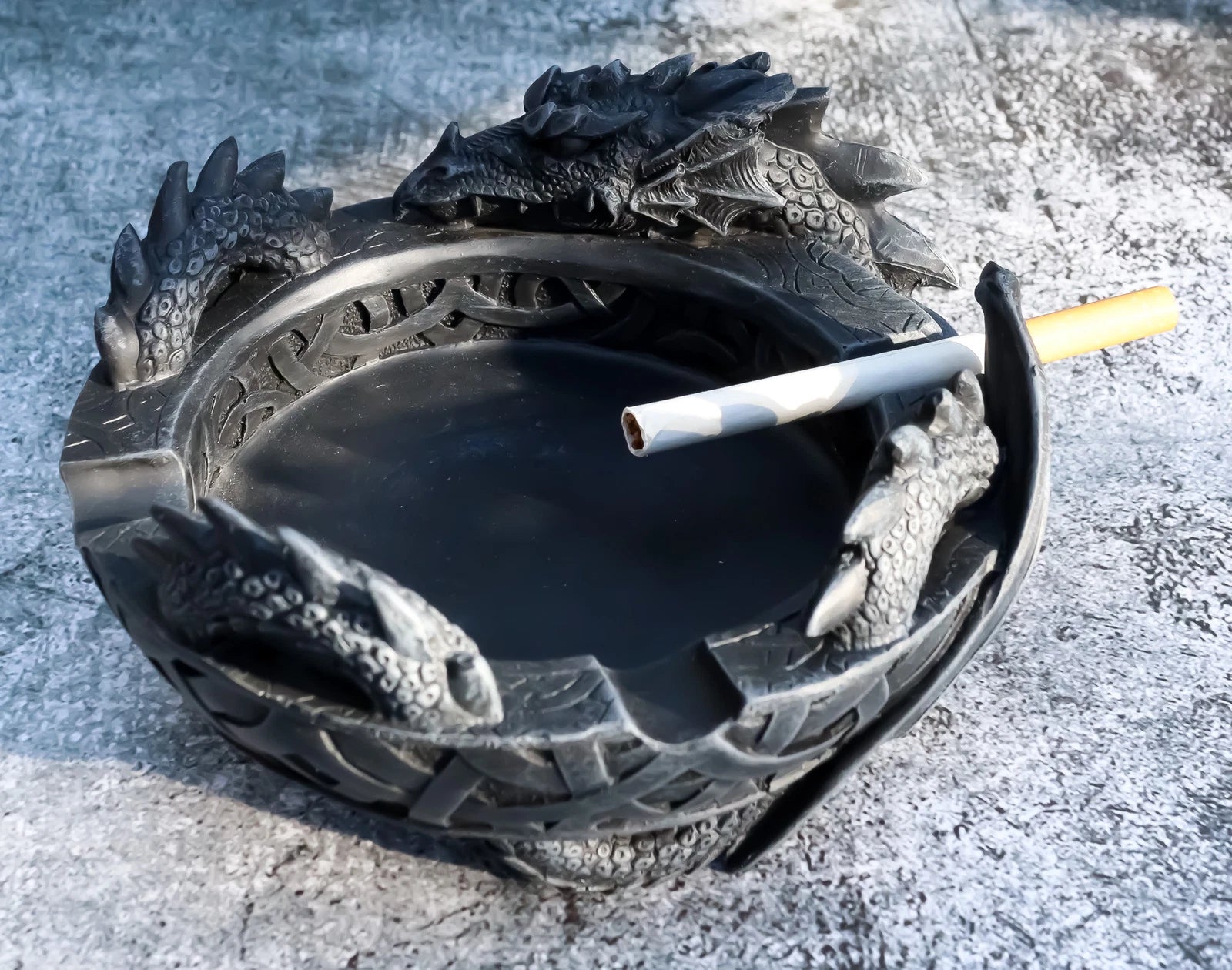 Medieval Fantasy Celtic Gerwolf Sleeping Dragon Round Cigarette Ashtray 5.75" L