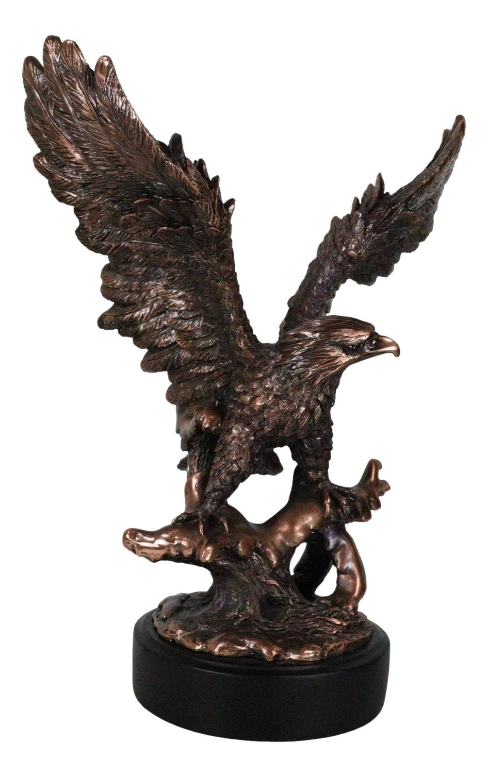 Majestic Bald Eagle With Open Wings Perching On Tree Branch Statue With Base-4