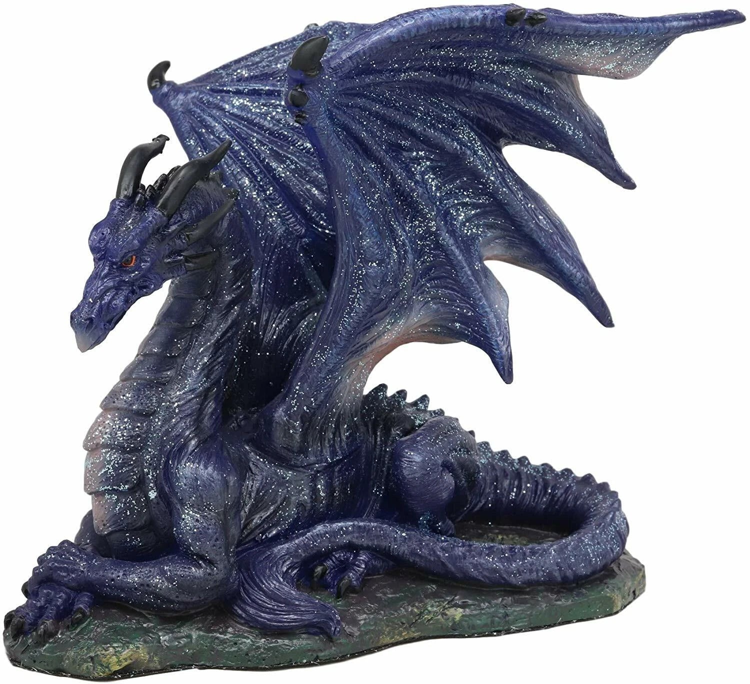 Estatua de dragón de medianoche azul brillante de fantasía en reposo, 20 cm de largo, Tierra de los Dragones-2