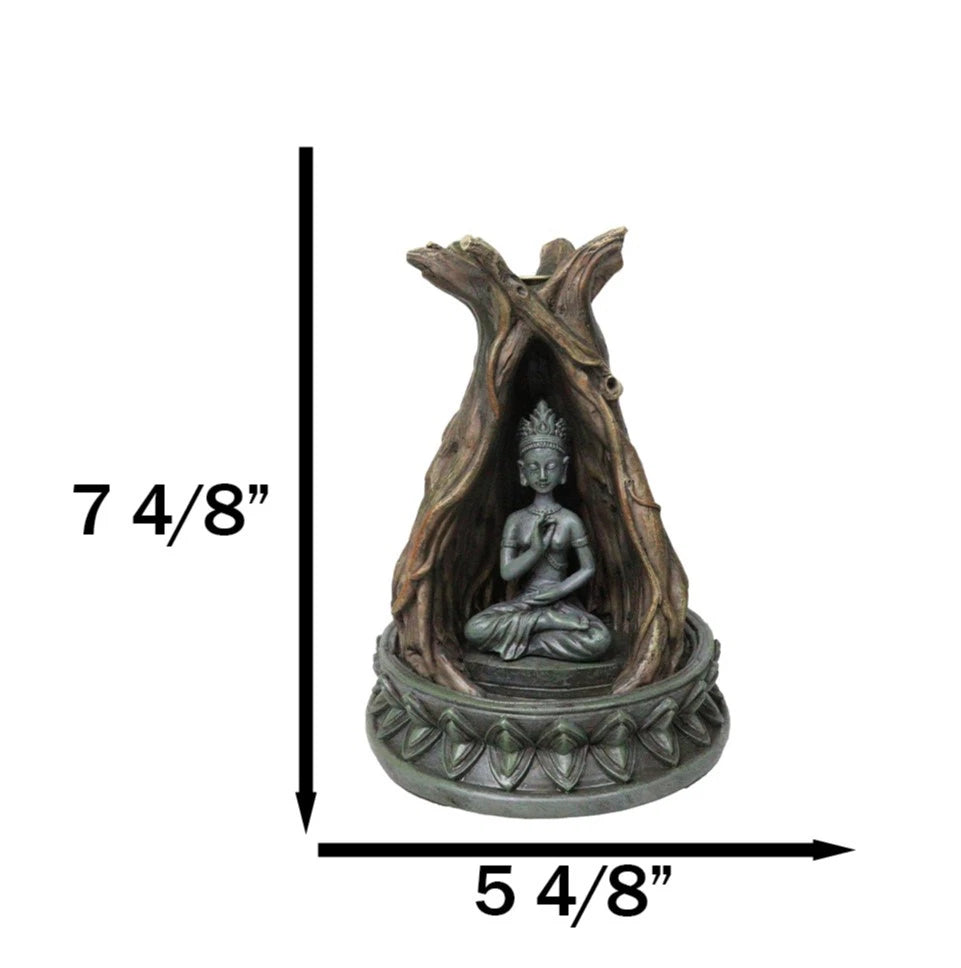 Amitabha Buddha Meditating Inside Tree Trunk Backflow Incense Burner Figurine-4