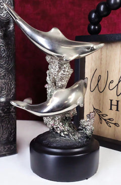 Nautical Marine Sea Gay Dolphins By Coral Reef Silver Electroplated Figurine-1