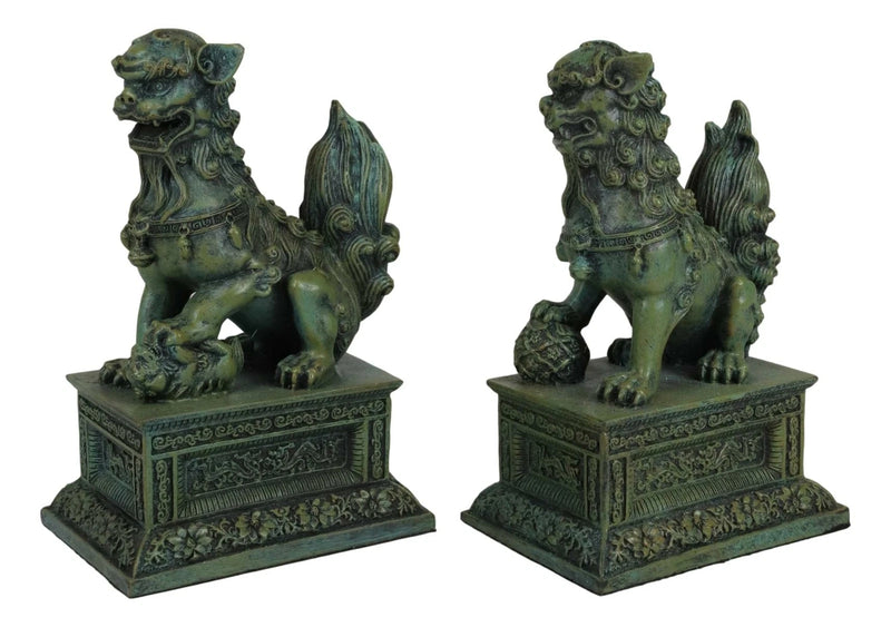 Sujetalibros con figuras de perros y leones Fu Foo, pareja de guardianes del Palacio Prohibido chino-5