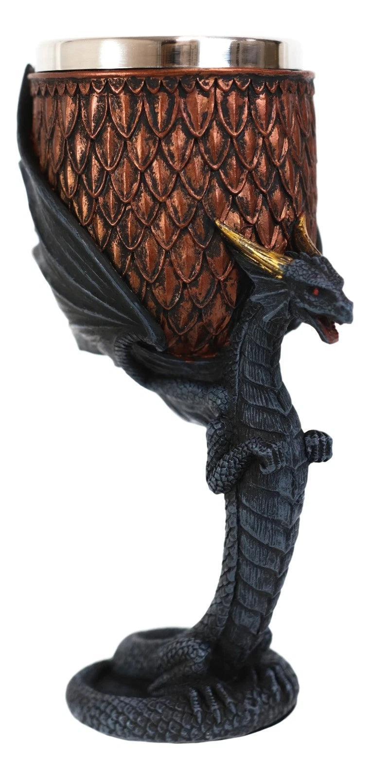 Dragon Scales With Servant Winged Drake Stem Base Drinking Wine Goblet Chalice-3
