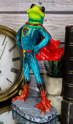 Superhero Frog Superman Statue 8"Tall Animated Frog Decor-1