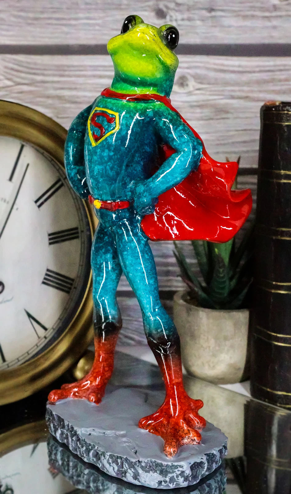 Superhero Frog Superman Statue 8"Tall Animated Frog Decor
