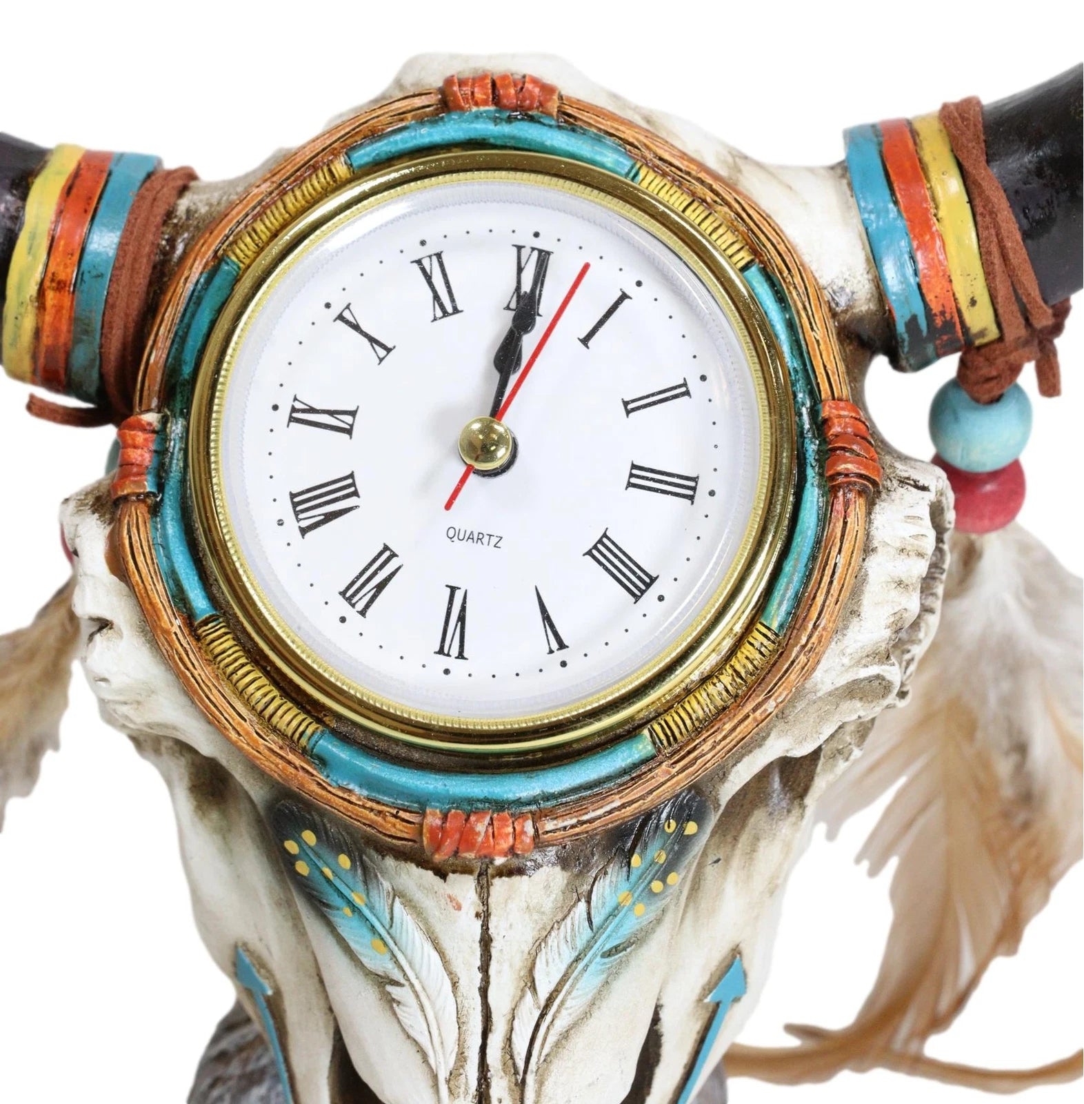 Southwestern Indian Dreamcatcher Feathers Steer Cow Skull Desktop Table Clock-6