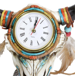 Southwestern Indian Dreamcatcher Feathers Steer Cow Skull Desktop Table Clock-6