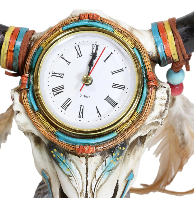 Southwestern Indian Dreamcatcher Feathers Steer Cow Skull Desktop Table Clock-6
