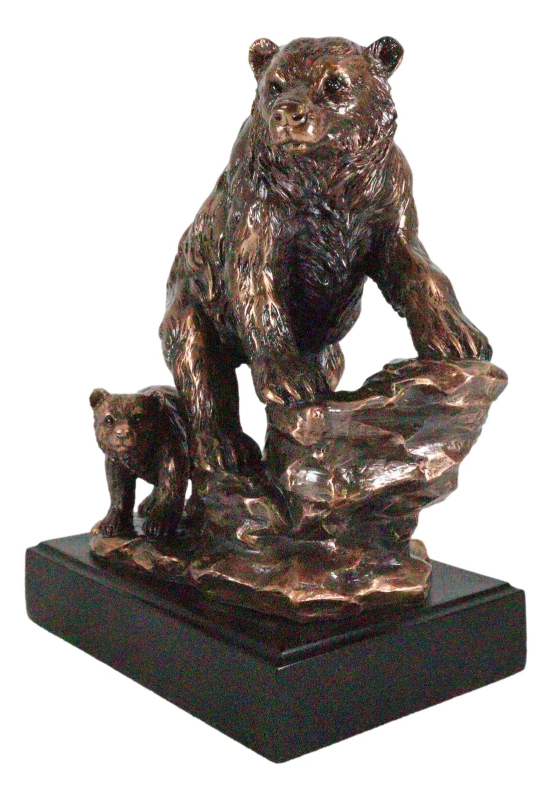 Black Bear Mother With Cub Climbing Rock Bronze Electroplated Resin Statue 9"H-6