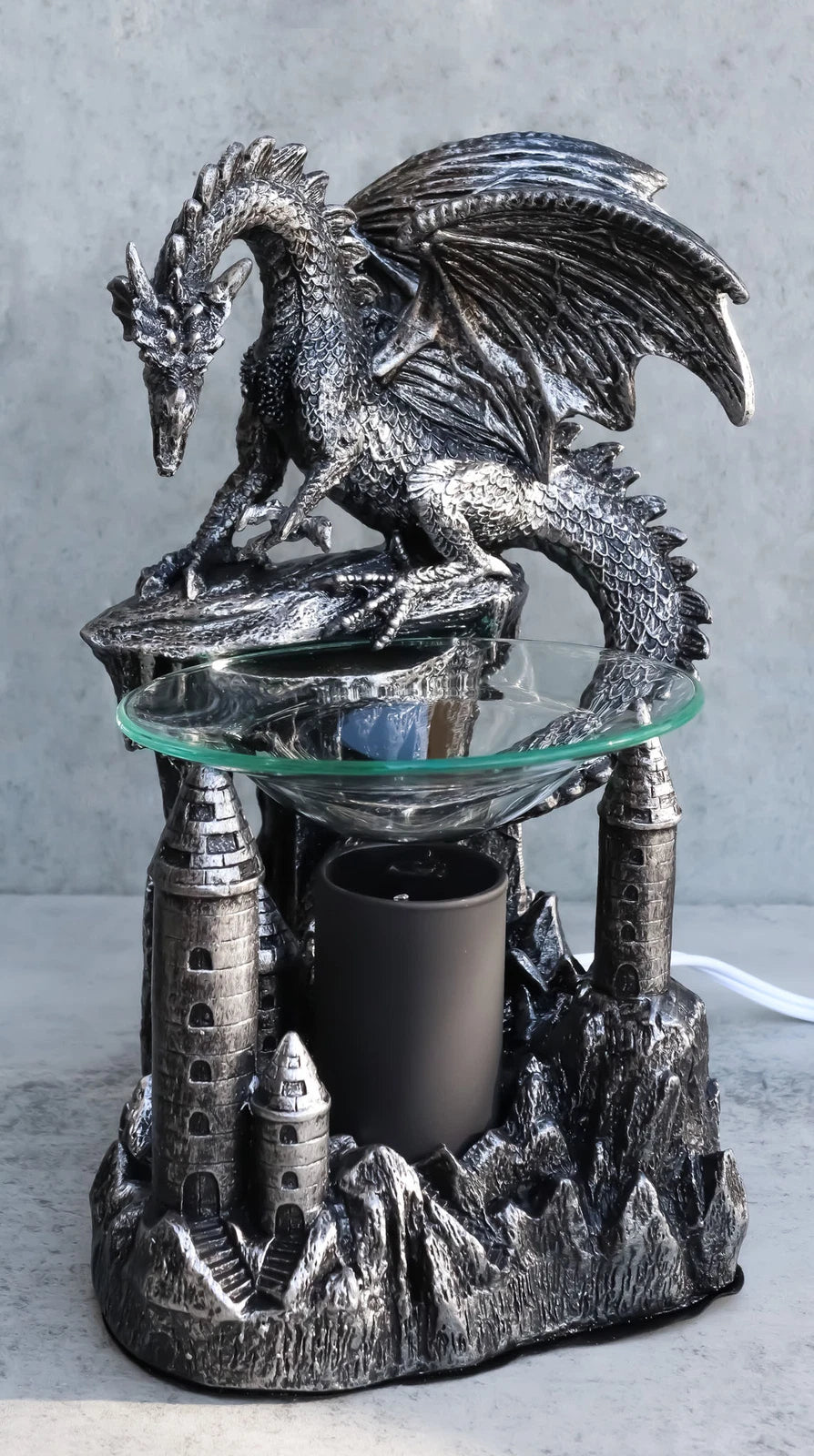 Dragon Castle Figurine, Smaug Electric Oil Burner & Tart Warmer Statue 9.5" Tall, Hand-Painted Fantasy Dragon Sculpture for Home Decor, Desk, Shelf, or Living Room Display-5