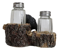 Rustic Forest 2 Black Bear Cubs Playing By Tree Logs Salt Pepper Shakers Holder-5