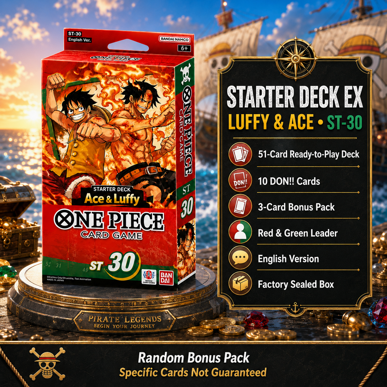 Bandai ONE PIECE Card Game Starter Deck EX ST-30 Luffy & Ace English Version Factory Sealed Box, Great Gift for Collectors-3