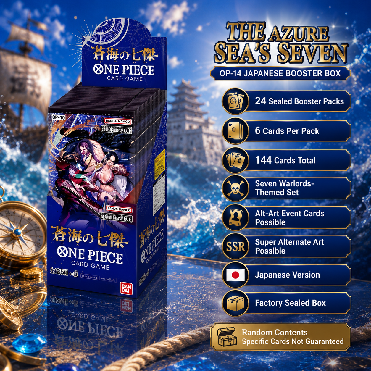 Bandai ONE PIECE Card Game The Azure Sea’s Seven OP-14 Dracule Mihawk & Boa Hancock Japanese Booster Box 24 Packs Factory Sealed Collector Gift-3