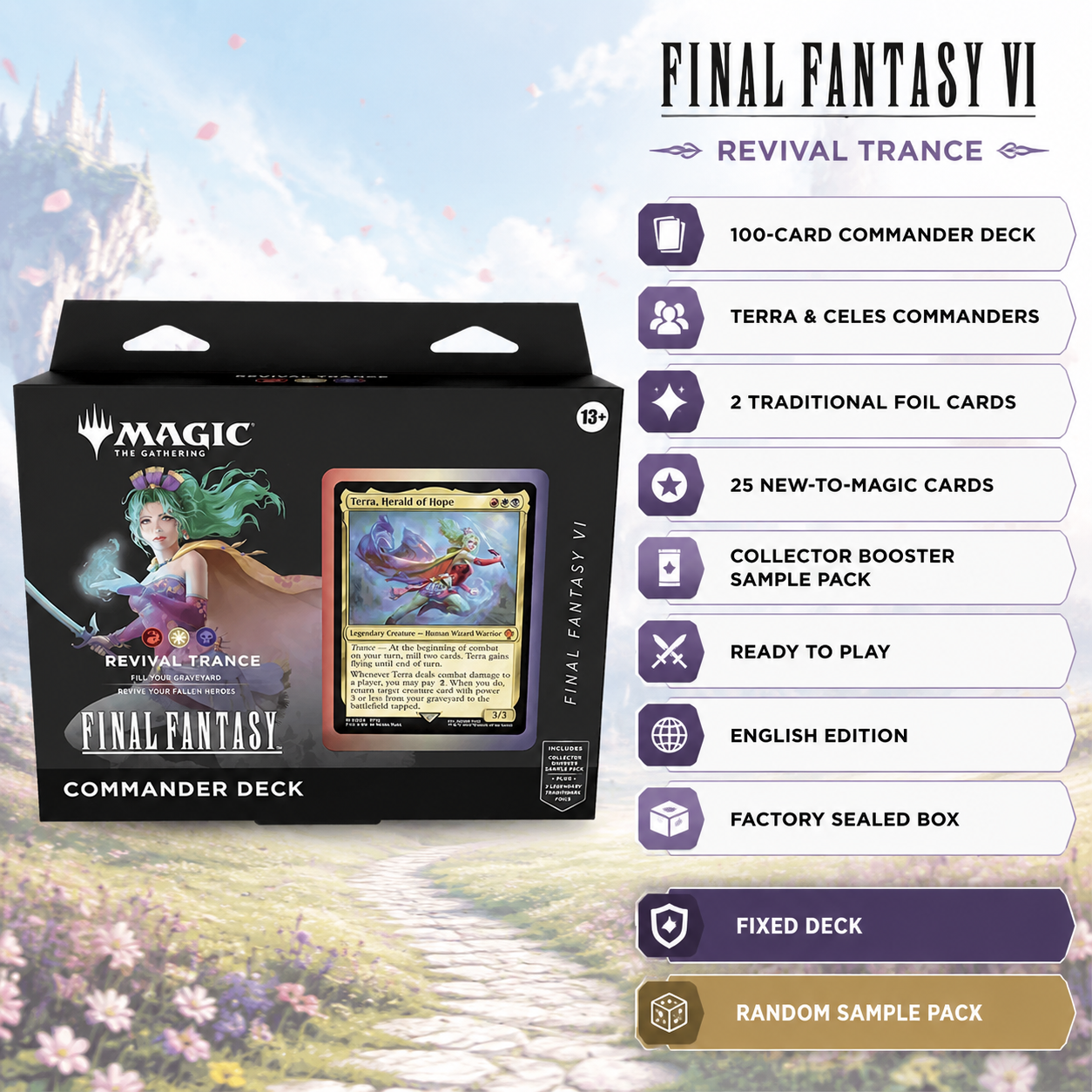 Magic: The Gathering FINAL FANTASY VI Revival Trance FIC Terra & Celes Commander Deck, Ready-to-Play 100-Card TCG Preconstructed Deck, English Factory Sealed, Deck Building Collectible Gift