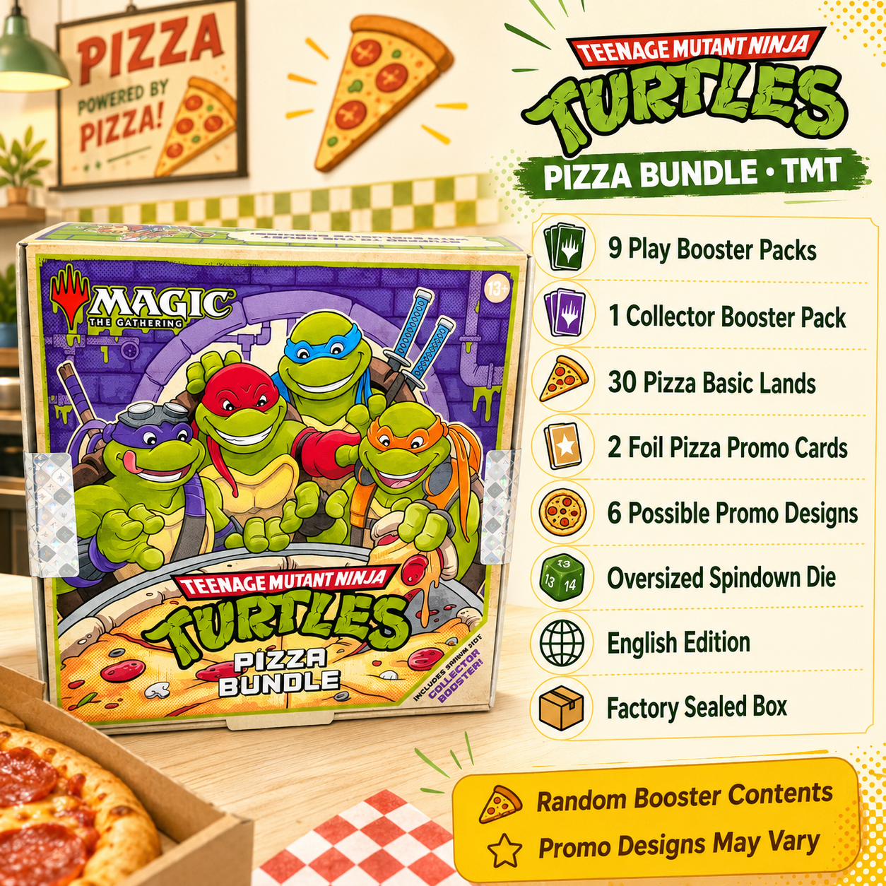 Magic: The Gathering Teenage Mutant Ninja Turtles TMT Pizza Bundle, Leonardo Raphael Donatello & Michelangelo, 9 Play Boosters and 1 Collector Booster, English Factory Sealed TCG Collectible Trading Card Game Gift-2