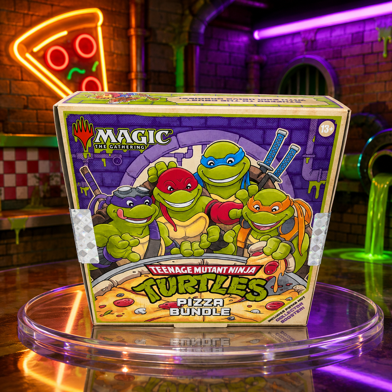 Magic: The Gathering Teenage Mutant Ninja Turtles TMT Pizza Bundle, Leonardo Raphael Donatello & Michelangelo, 9 Play Boosters and 1 Collector Booster, English Factory Sealed TCG Collectible Trading Card Game Gift