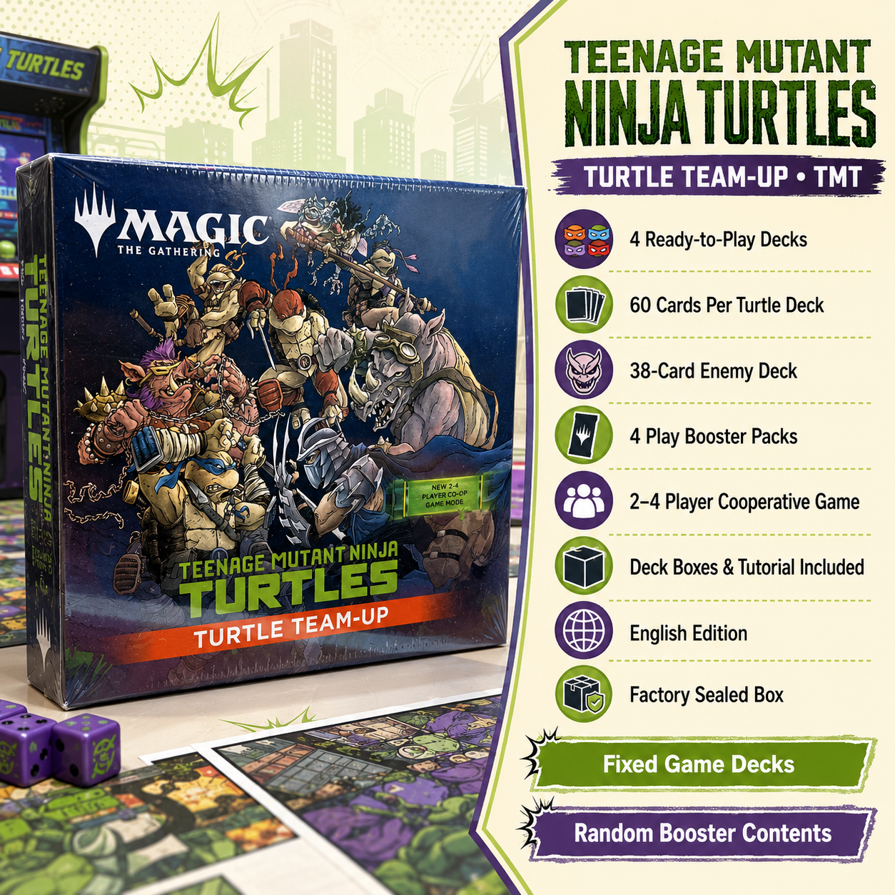 Magic: The Gathering Teenage Mutant Ninja Turtles TMT Turtle Team-Up 2-4 Player Cooperative TCG Game Set, 4 Ready-to-Play 60-Card Decks and 4 Play Boosters, English Factory Sealed Collectible Card Game Gift-3