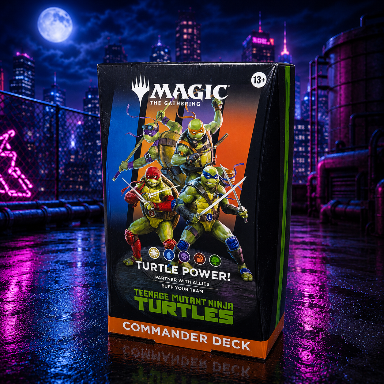 Magic: The Gathering Teenage Mutant Ninja Turtles Turtle Power Commander Deck, 100-Card Ready-to-Play English Factory Sealed Five-Color TCG Preconstructed Deck for Multiplayer, Deck Building and Collecting, Great Gift for Fans