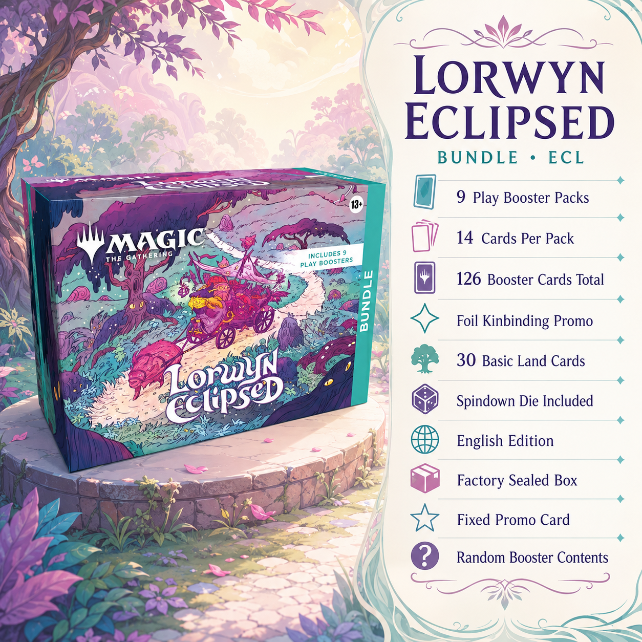 Magic: The Gathering Lorwyn Eclipsed ECL Bundle Box, 9 Play Booster Packs, Kinbinding Foil Promo, English Factory Sealed Fantasy TCG Collectible Trading Card Set for Deck Building, Pack Opening, Storage and Collecting, Great Gift for Magic Fans-2